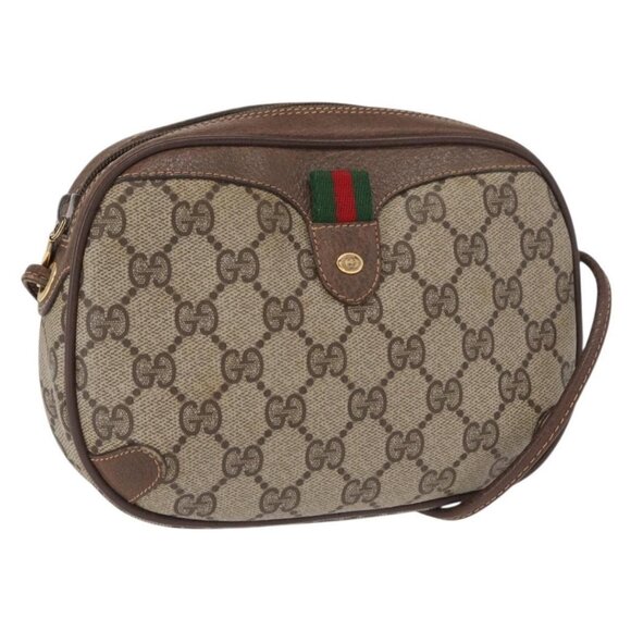 Authentic GUCCI GG Supreme Web Sherry Line Bag PVC Beige Gold 156 02 066